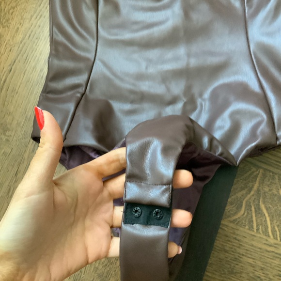 ZARA Brown Faux Leather Bodysuit Strapless Blogger Piece Size Medium BRAND NEW - Picture 10 of 12